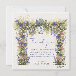 Cartão De Agradecimento Elegant Hand-Drawn Floral Wedding Thank You Card
