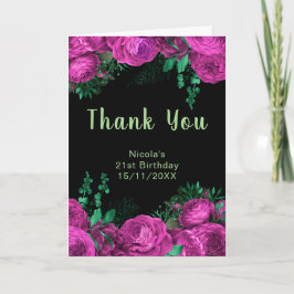 Cartão De Agradecimento Elegant Hot Pink Flowers Birthday Party