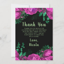 Cartão De Agradecimento Elegant Hot Pink Flowers Birthday Party