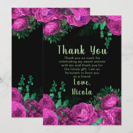 Cartão De Agradecimento Elegant Hot Pink Flowers Sweet Sixteen