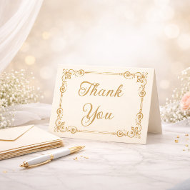 Cartão De Agradecimento Elegant Ivory Gold Filigree Script Thank You