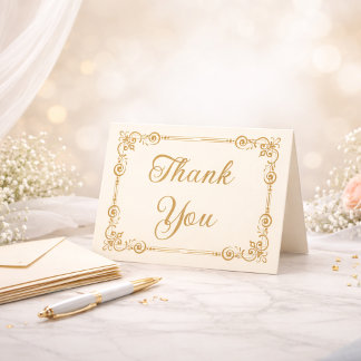 Cartão De Agradecimento Elegant Ivory Gold Filigree Script Thank You