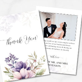 Cartão De Agradecimento Elegant Lavender Floral Photo Wedding Thank You