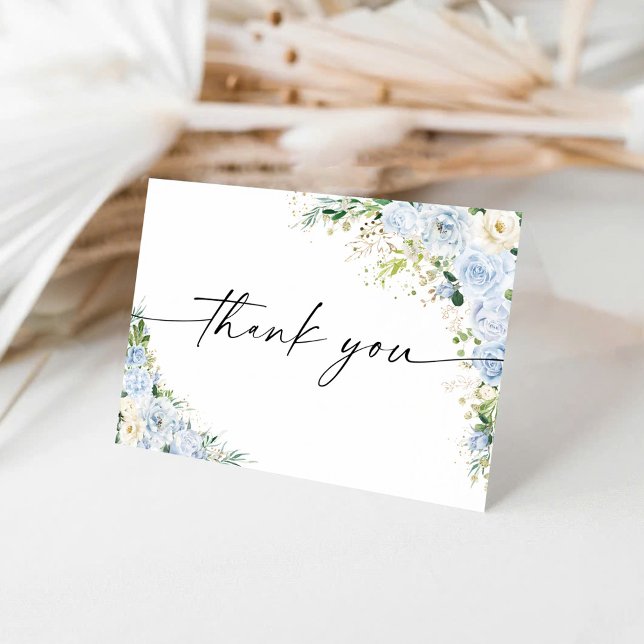 Cartão De Agradecimento Elegant Light Blue Floral Thank You Card (Criador carregado)