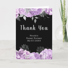 Cartão De Agradecimento Elegant Lilac and Silver Flowers Sweet Sixteen