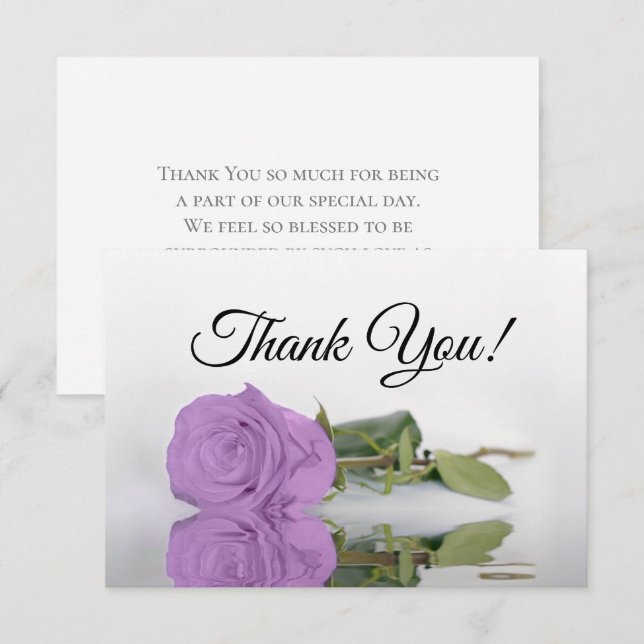 Cartão De Agradecimento Elegant Lilac Purple Mirrored Rose Simple Wedding (Frente/Verso)