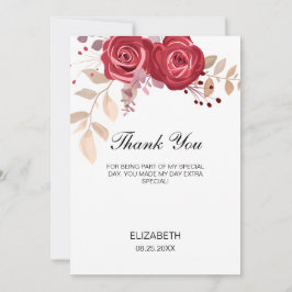Cartão De Agradecimento Elegant Maroon Rose Floral Greenery Birthday