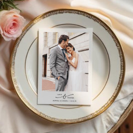 Cartão De Agradecimento Elegant Minimal Love and Thanks Wedding Photo  