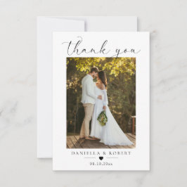 Cartão De Agradecimento Elegant Minimalist Custom Wedding Couple Photo