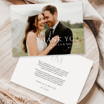 Cartão De Agradecimento Elegant Minimalist Modern Wedding Photo<br><div class="desc">Share your gratitude with effortless sophistication using this Elegant Minimalist Modern Wedding Photo Thank You Card. Featuring your favorite wedding portrait paired with refined serif typography, this timeless design highlights emotion through simplicity. The layout is balanced and airy, allowing your photo to shine while the clean text conveys polished elegance....</div>