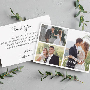 Cartão De Agradecimento elegant modern calligraphy wedding photo collage