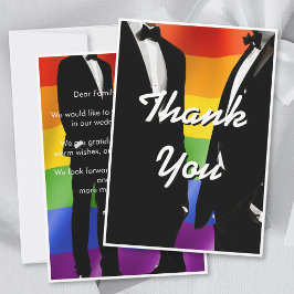 Cartão De Agradecimento Elegant Modern Gay Men Wedding Rainbow