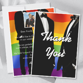 Cartão De Agradecimento Elegant Modern Gay Men Wedding Rainbow Photo