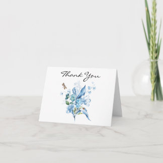 Cartão De Agradecimento Elegant Monochrome Blue Floral Bouquet