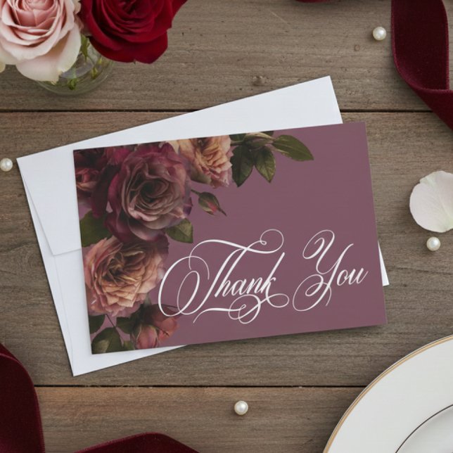 Cartão De Agradecimento Elegant Moody Soft Rust & Burgundy Floral Wedding (Criador carregado)
