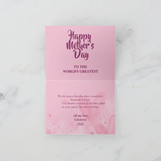 Cartão De Agradecimento Elegant Mother’s Day Card – Sweet Love Message for