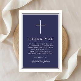 Cartão De Agradecimento Elegant Navy Blue Cross Boy First Communion