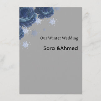 Cartão De Agradecimento Elegant Navy Blue & Gold Winter Floral Wedding Inv