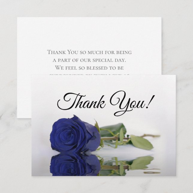Cartão De Agradecimento Elegant Navy Blue Mirrored Rose Simple Wedding (Frente/Verso)