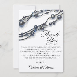 Cartão De Agradecimento Elegant Navy Blue Pearl Watercolor Modern Wedding