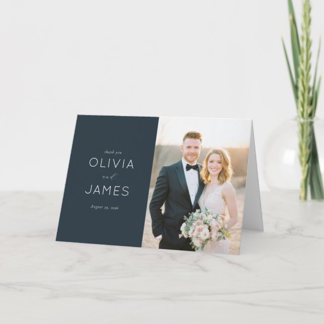 Cartão De Agradecimento Elegant Navy Calligraphy (Frente)