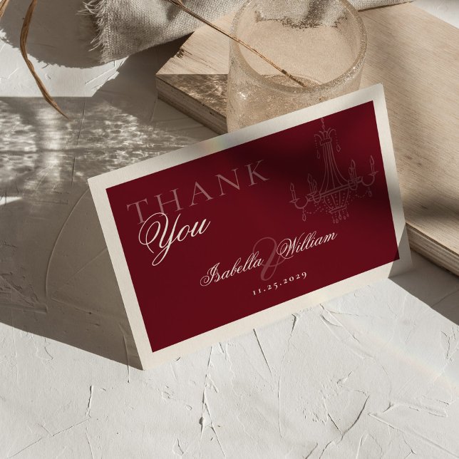 Cartão De Agradecimento Elegant Old Money Wine Red Wedding Thank You (Criador carregado)