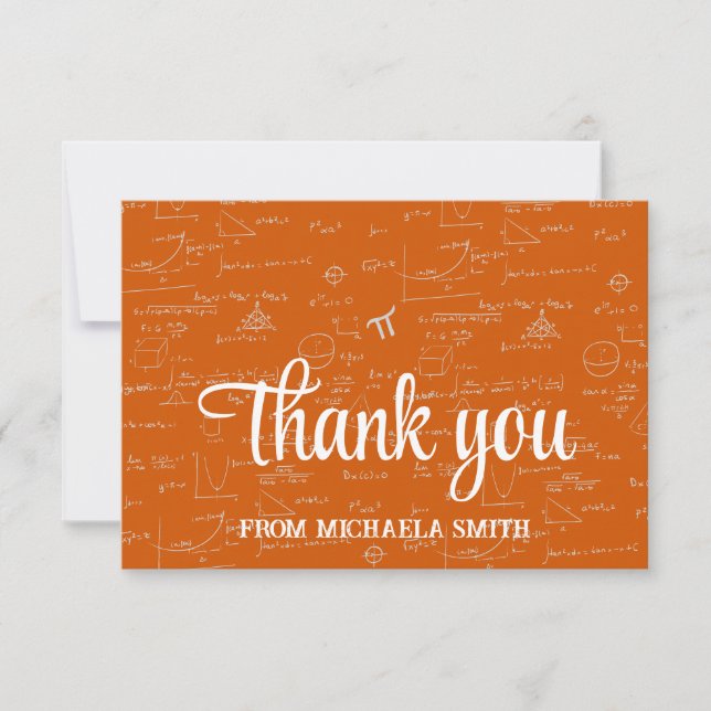 Cartão De Agradecimento Elegant Orange Script Mathematics Graduation Thank (Frente)