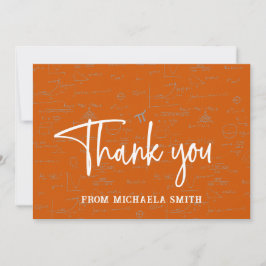 Cartão De Agradecimento Elegant Orange Script Typography Math Graduation