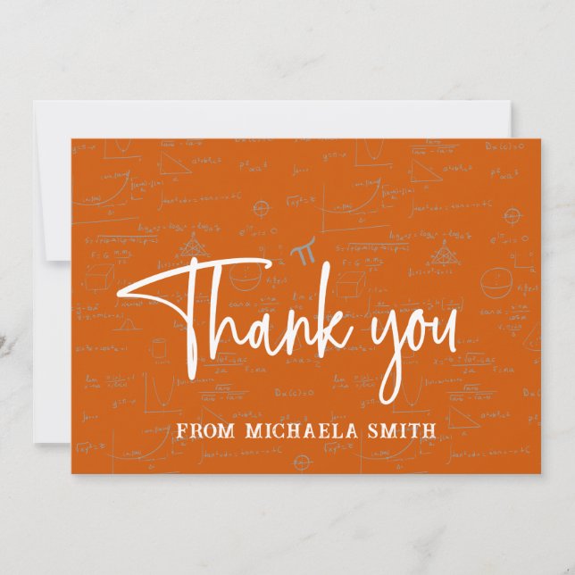 Cartão De Agradecimento Elegant Orange Script Typography Math Graduation (Frente)
