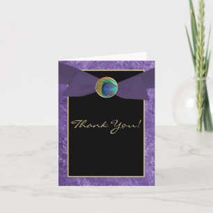 Cartão De Agradecimento Elegant Peacock Button & Bow Thank You Card