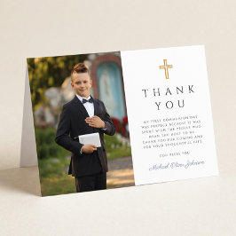 Cartão De Agradecimento Elegant Photo Boy First Communion Folded