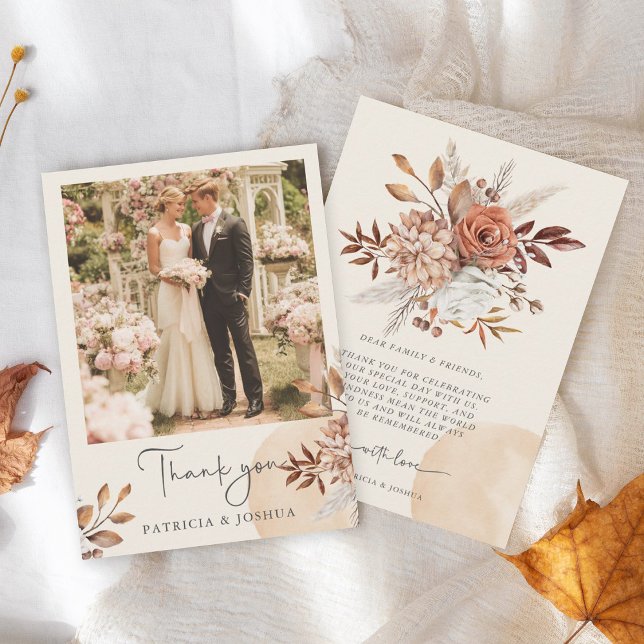Cartão De Agradecimento Elegant Photo Rustic Autumn Wedding Thank You Card (Criador carregado)