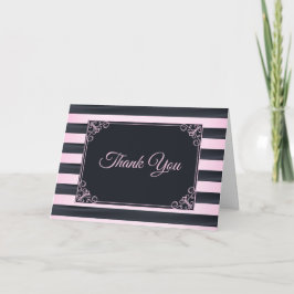 Cartão De Agradecimento Elegant Pink and Black Striped French Bridal