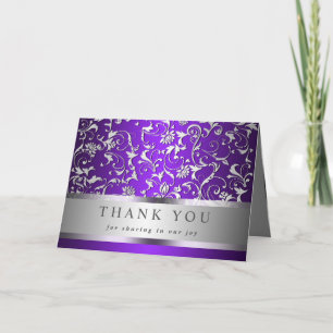 Cartão De Agradecimento Elegant Purple Silver Flourish Wedding Thank You