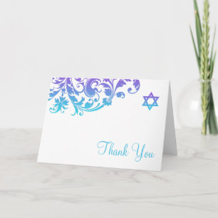Cartão De Agradecimento Elegant Purple Teal Flourish Bat Mitzvah Thank You