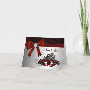 Cartão De Agradecimento Elegant Red Masquerade Party Thank You Cards