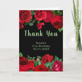 Cartão De Agradecimento Elegant Red Roses Flowers Birthday Party