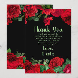 Cartão De Agradecimento Elegant Red Roses Flowers Sweet Sixteen