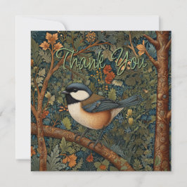 Cartão De Agradecimento Elegant Retro Art Nouveau woodland bird
