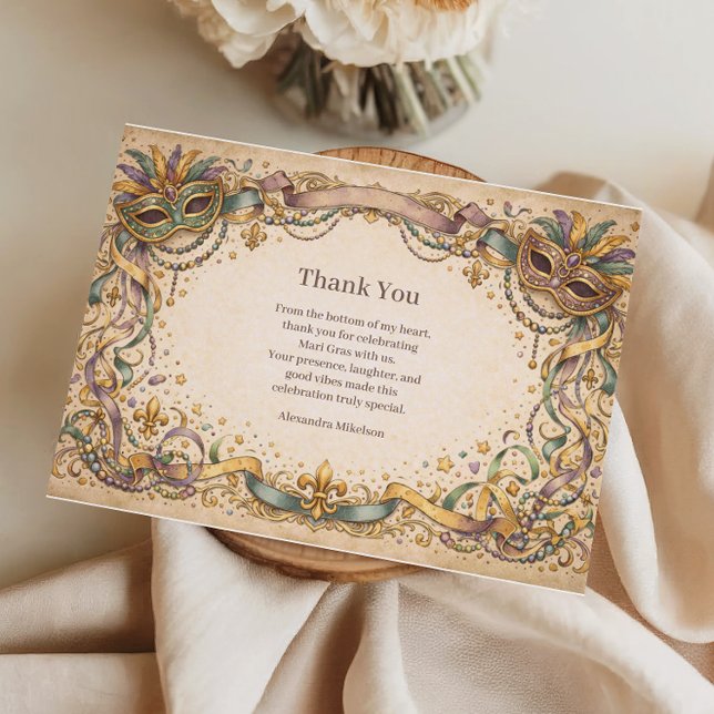 Cartão De Agradecimento Elegant Ribbon Mask Mardi Gras Masquerade (Criador carregado)