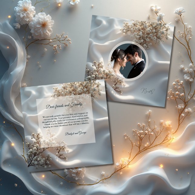 Cartão De Agradecimento Elegant romantic babys breath floral wedding photo (Criador carregado)