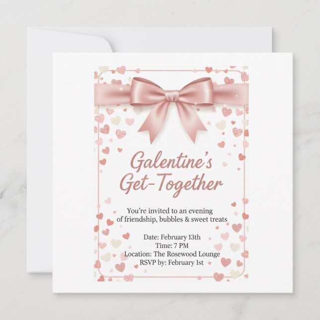 Cartão De Agradecimento Elegant Rose Gold Galentine's Day Invitation Templ (Frente)