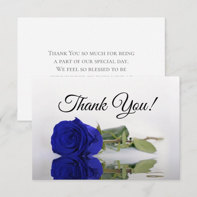 Cartão De Agradecimento Elegant Royal Blue Mirrored Rose Simple Wedding (Frente/Verso)
