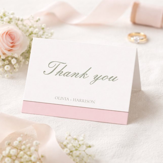 Cartão De Agradecimento Elegant Sage Green & Pink Wedding Thank You card (Criador carregado)