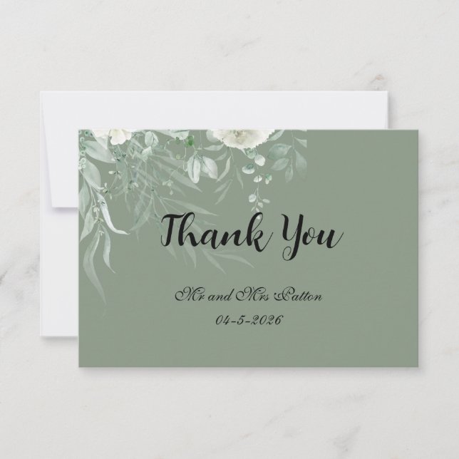 Cartão De Agradecimento Elegant Sage Green Thank You Card (Frente)