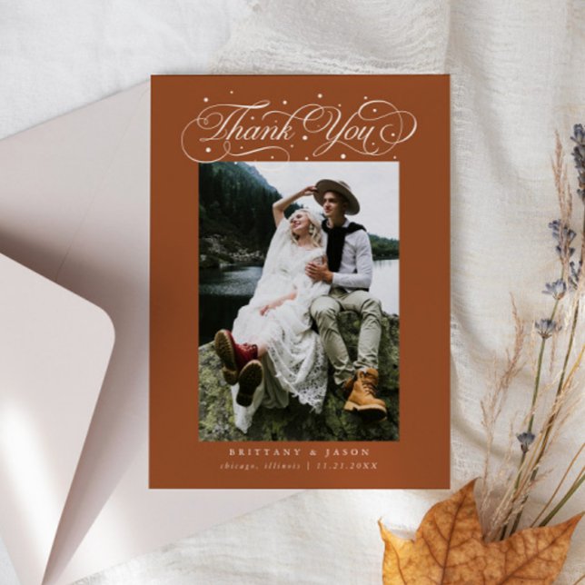 Cartão De Agradecimento Elegant Script Typography Dots Wedding Terracotta (Criador carregado)