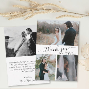 Cartão De Agradecimento Elegant Script Wedding Photo Collage Thank You Car