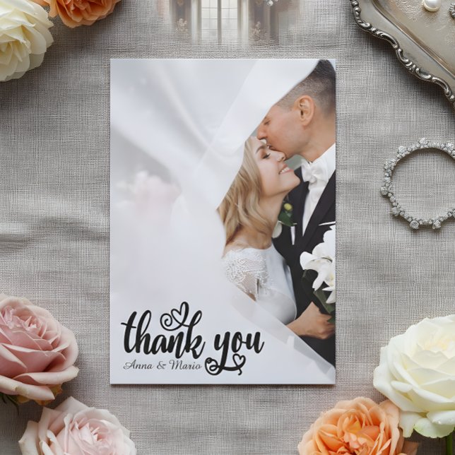 Cartão De Agradecimento Elegant Scripted Wedding Thank You Card W Note (Criador carregado)