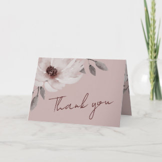 Cartão De Agradecimento Elegant Solid Pink Watercolor Floral Wedding Photo