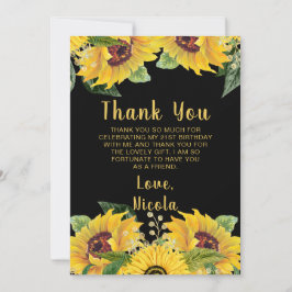 Cartão De Agradecimento Elegant Sunflowers and Foliage Birthday Party